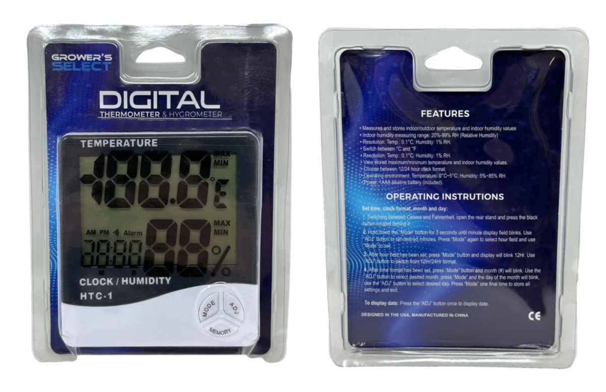 Prime Grower Hydroponics Digital Indoor Thermometer Humidity Monitor G