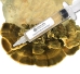 Close-up of a clear liquid culture syringe labeled ‘Myco Labs Liquid Culture Syringe,’ positioned next to a dense block covered with cluster of Turkey tail mushrooms.